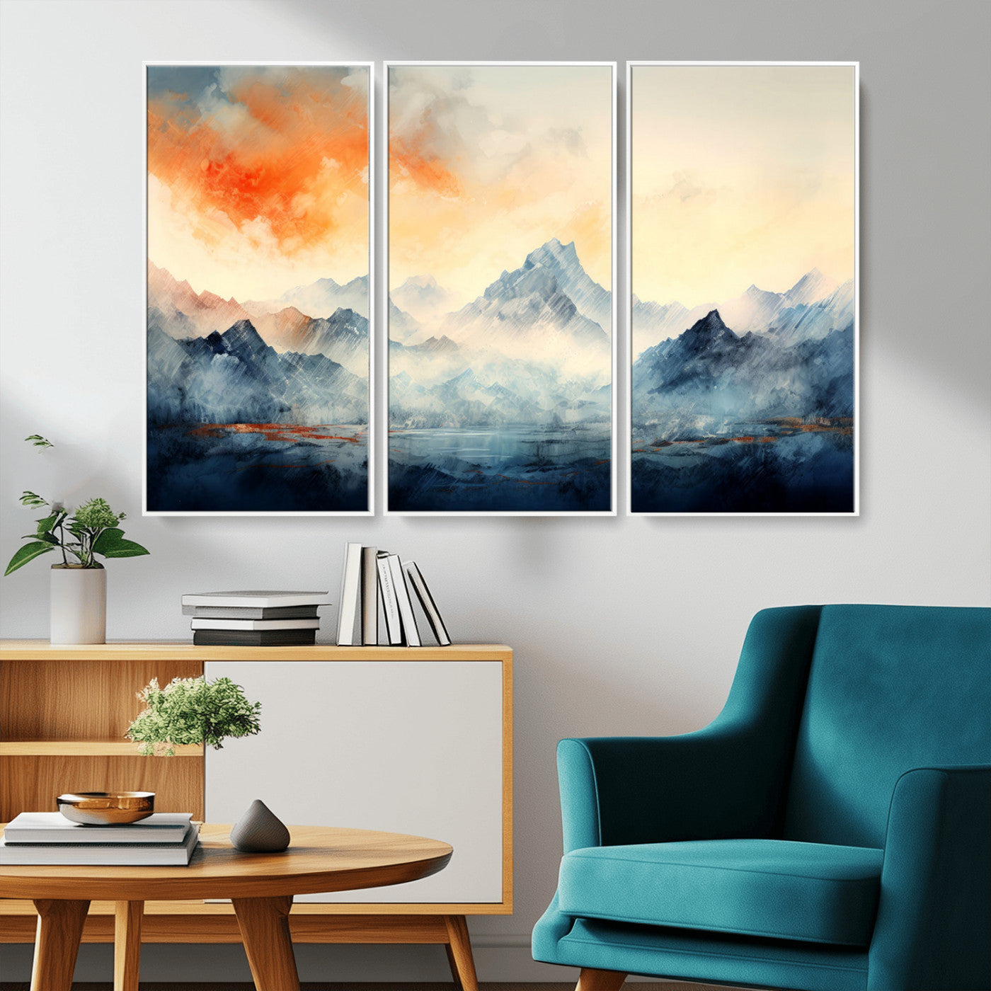 WRM1005-MGV-CV-36X24-Warm Clouds Abstract Mountain Wall Art Canvas Print