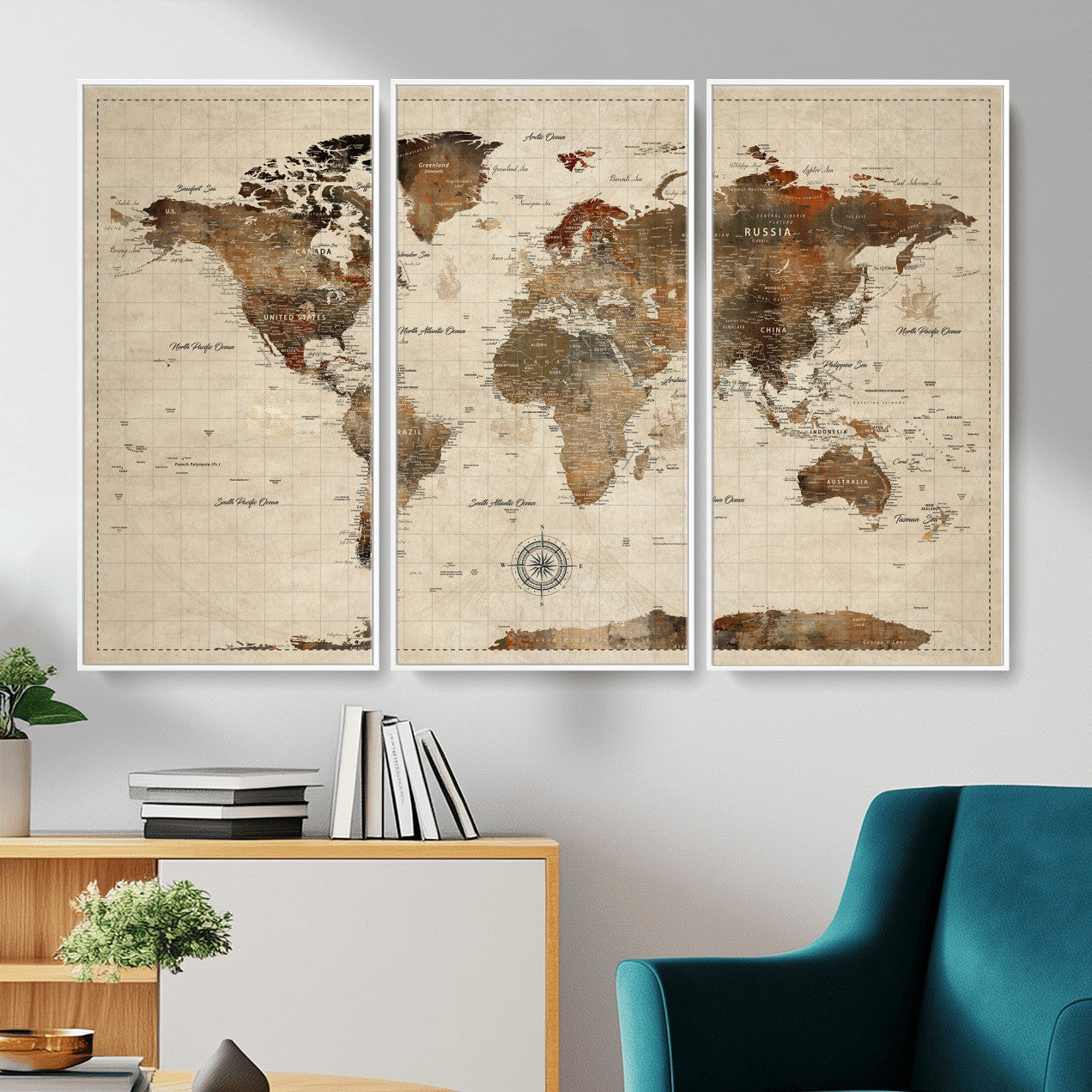 23610090-MGV-CV-36X24 - World Map Wall Art Canvas Print, Modern Decorative Framed Map Artwork Prints for Living Room, Office, Bedroom Wall Decor
