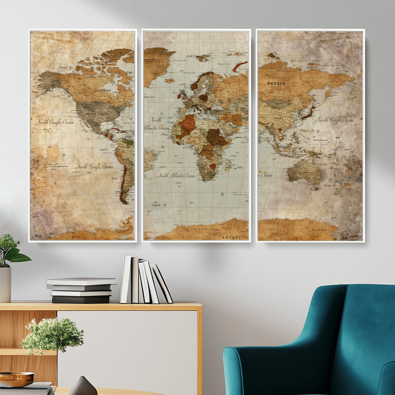 74176056-MGV-CV-36X24 - World Map Wall Art Canvas Print, Modern Decorative Framed Map Artwork Prints for Living Room, Office, Bedroom Wall Decor