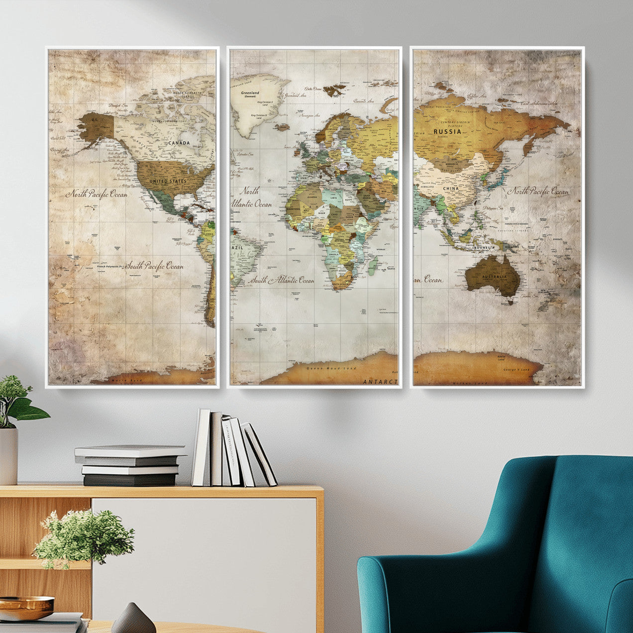 86108417-MGV-CV-36X24 - World Map Wall Art Canvas Print, Modern Decorative Framed Map Artwork Prints for Living Room, Office, Bedroom Wall Decor