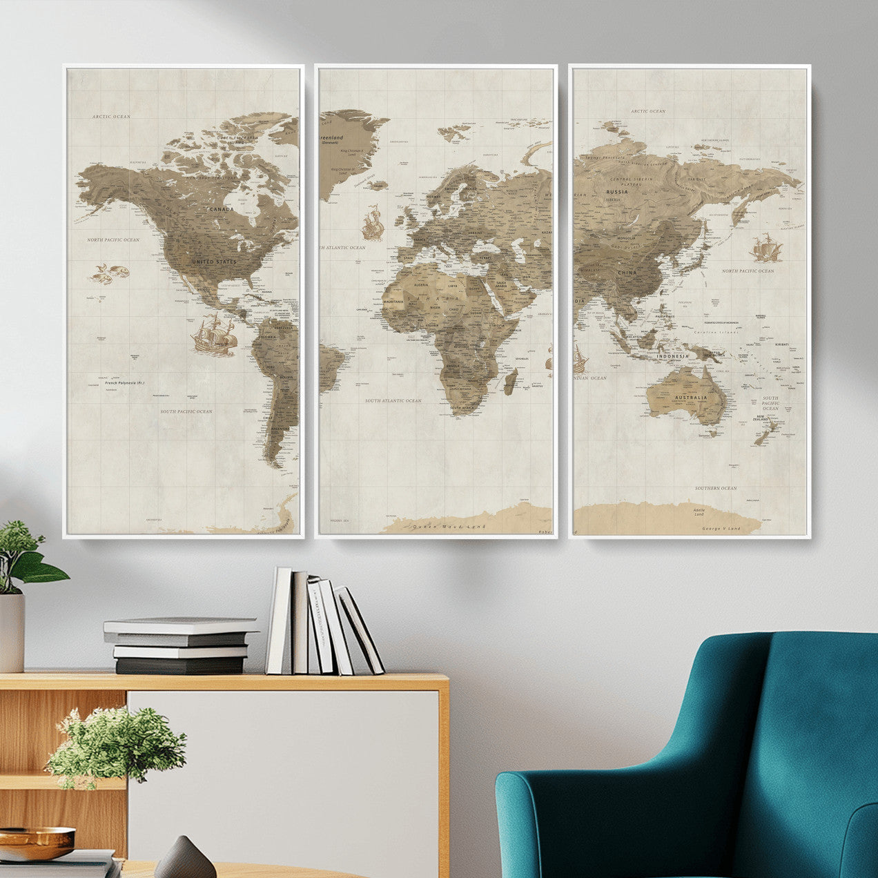 28283260-MGV-CV-36X24 - World Map Wall Art Canvas Print, Modern Decorative Framed Map Artwork Prints for Living Room, Office, Bedroom Wall Decor