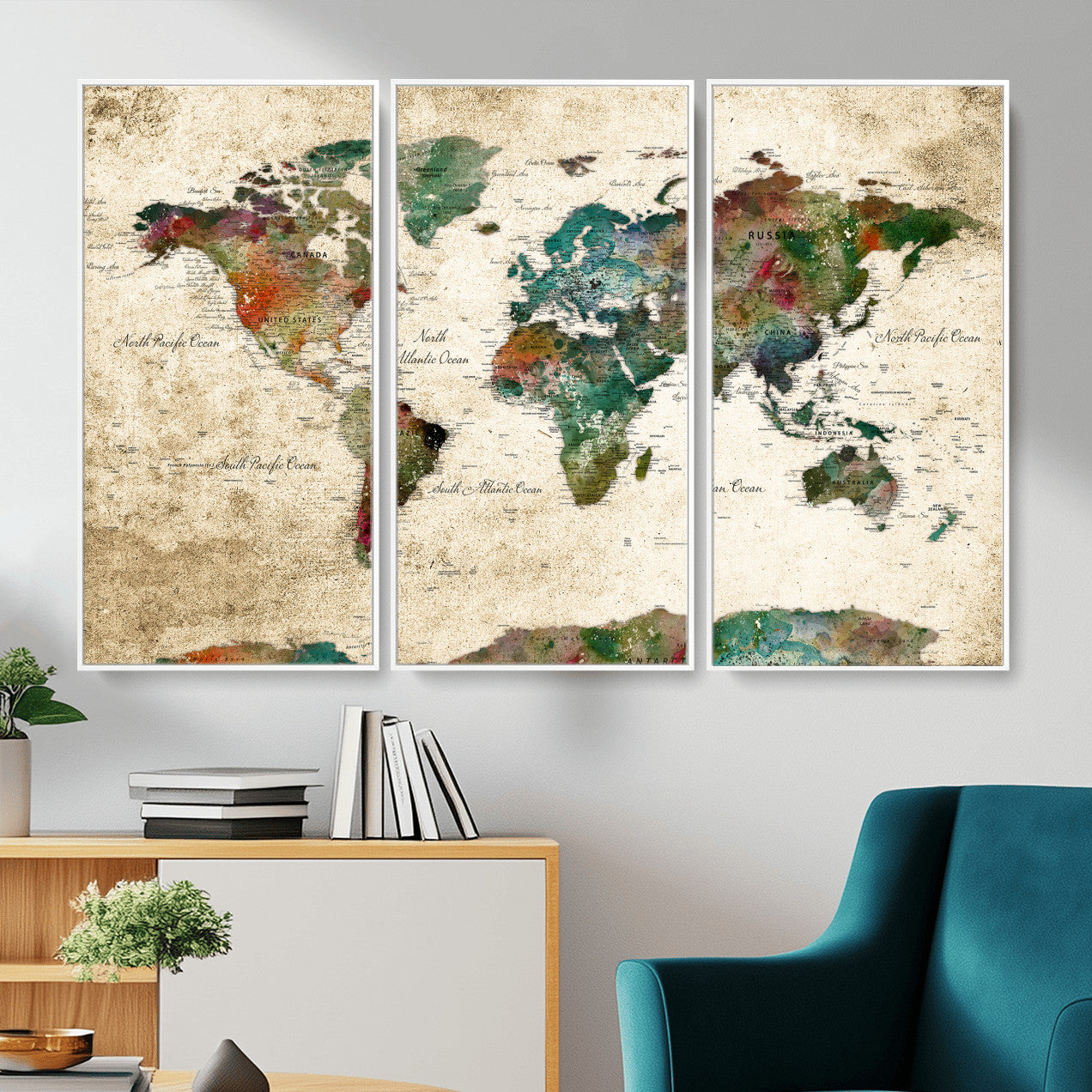 87544591-MGV-CV-36X24 - World Map Wall Art Canvas Print, Modern Decorative Framed Map Artwork Prints for Living Room, Office, Bedroom Wall Decor