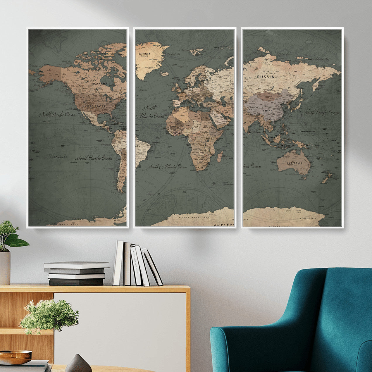 84619399-MGV-CV-36X24 - World Map Wall Art Canvas Print, Modern Decorative Framed Map Artwork Prints for Living Room, Office, Bedroom Wall Decor