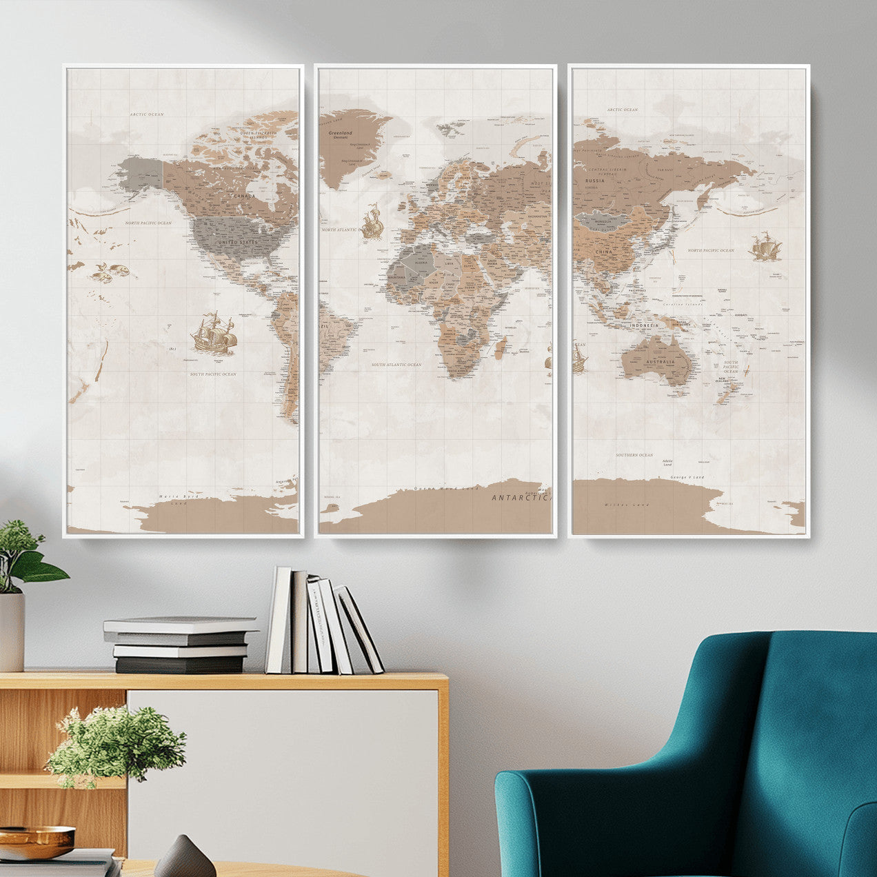 85057279-MGV-CV-36X24 - World Map Wall Art Canvas Print, Modern Decorative Framed Map Artwork Prints for Living Room, Office, Bedroom Wall Decor