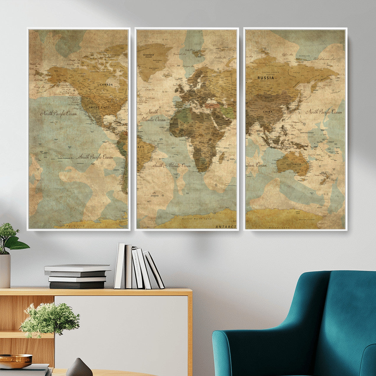 89356927-MGV-CV-36X24 - World Map Wall Art Canvas Print, Modern Decorative Framed Map Artwork Prints for Living Room, Office, Bedroom Wall Decor