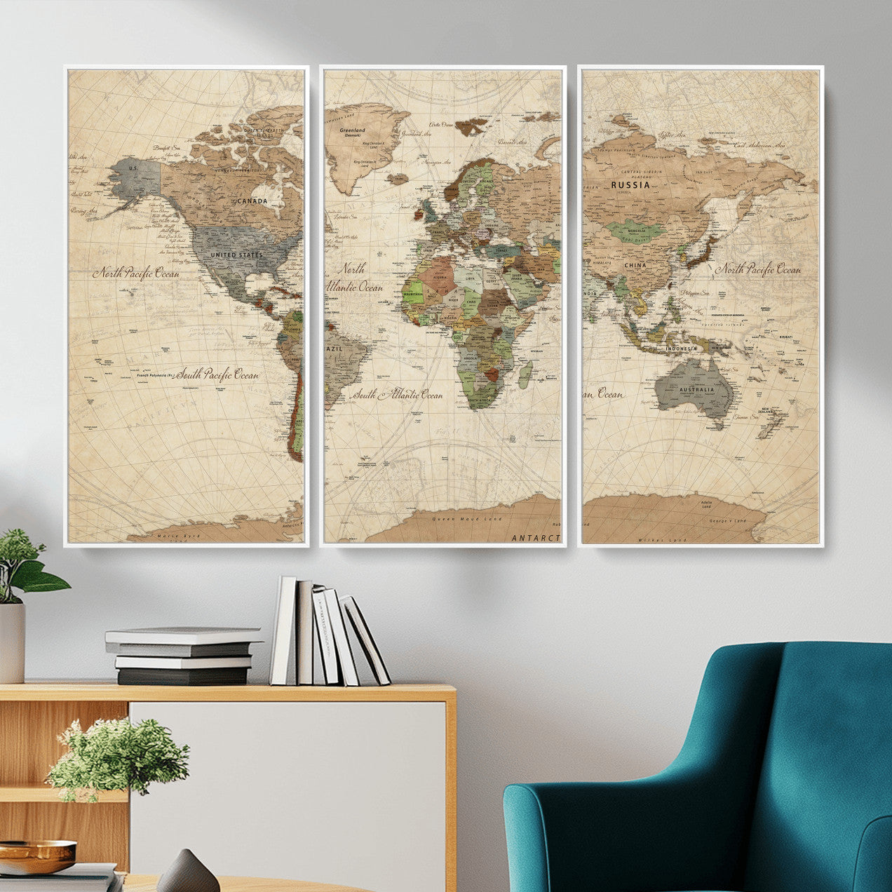 36735609-MGV-CV-36X24 - World Map Wall Art Canvas Print, Modern Decorative Framed Map Artwork Prints for Living Room, Office, Bedroom Wall Decor