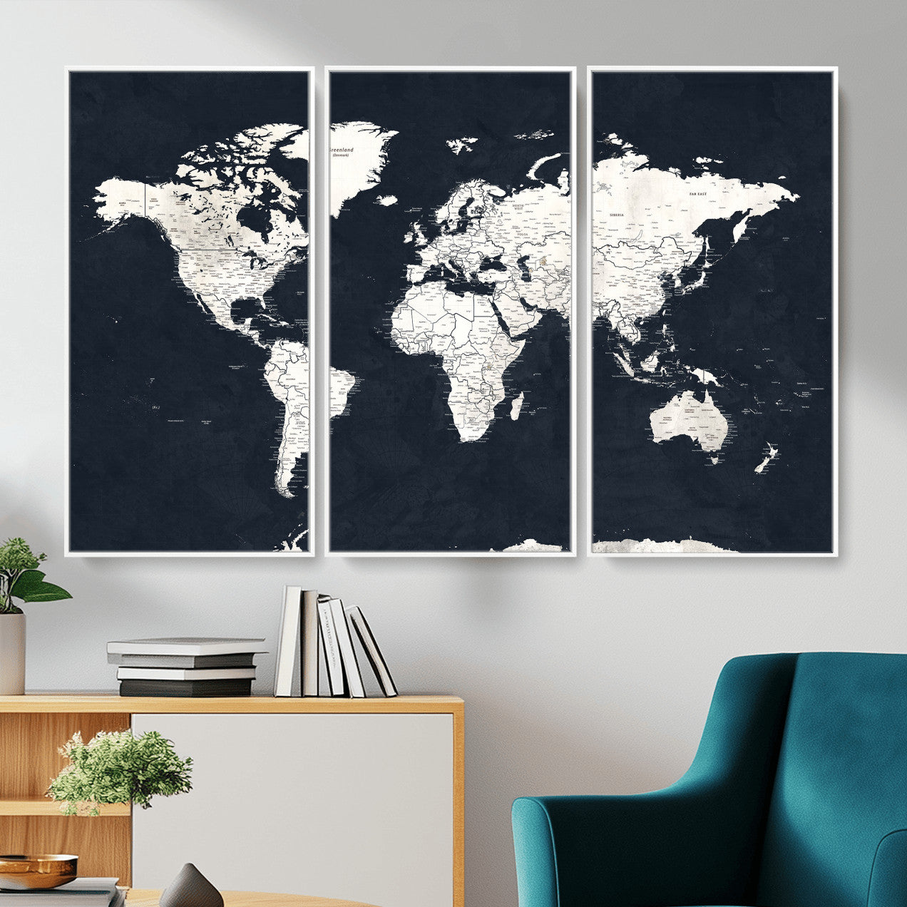 11963807-MGV-CV-36X24 - World Map Wall Art Canvas Print, Modern Decorative Framed Map Artwork Prints for Living Room, Office, Bedroom Wall Decor