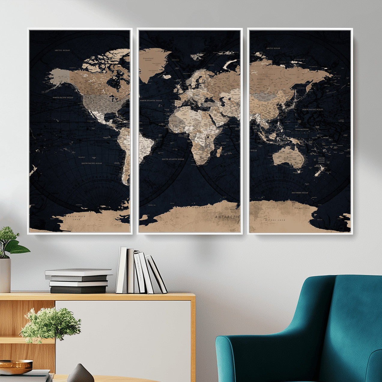 25812727-MGV-CV-36X24 - World Map Wall Art Canvas Print, Modern Decorative Framed Map Artwork Prints for Living Room, Office, Bedroom Wall Decor