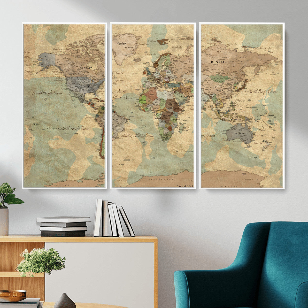 72396478-MGV-CV-36X24 - World Map Wall Art Canvas Print, Modern Decorative Framed Map Artwork Prints for Living Room, Office, Bedroom Wall Decor