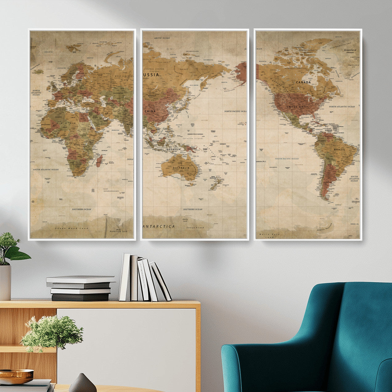 83478963-MGV-CV-36X24 - World Map Wall Art Canvas Print, Modern Decorative Framed Map Artwork Prints for Living Room, Office, Bedroom Wall Decor