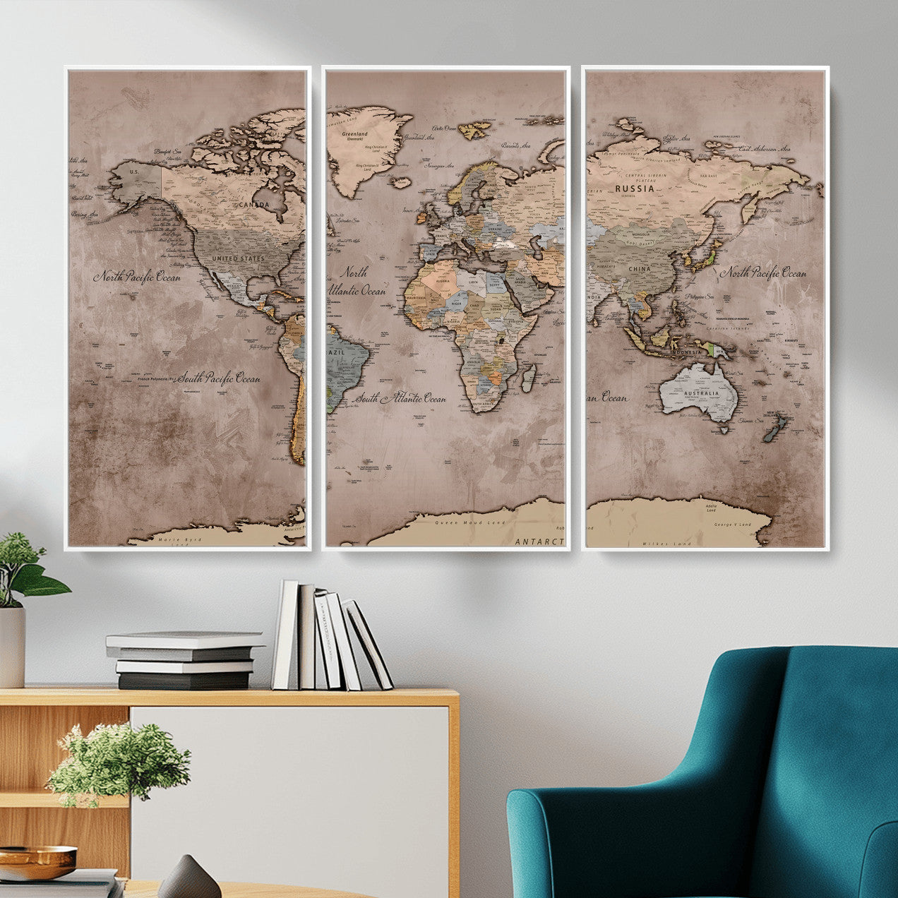 91471273-MGV-CV-36X24 - World Map Wall Art Canvas Print, Modern Decorative Framed Map Artwork Prints for Living Room, Office, Bedroom Wall Decor