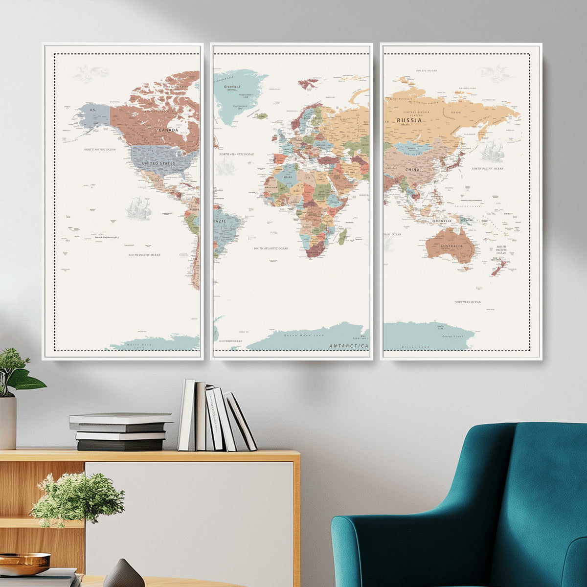 63447567-MGV-CV-36X24 - Pastel Colors World Map Wall Art Canvas Print