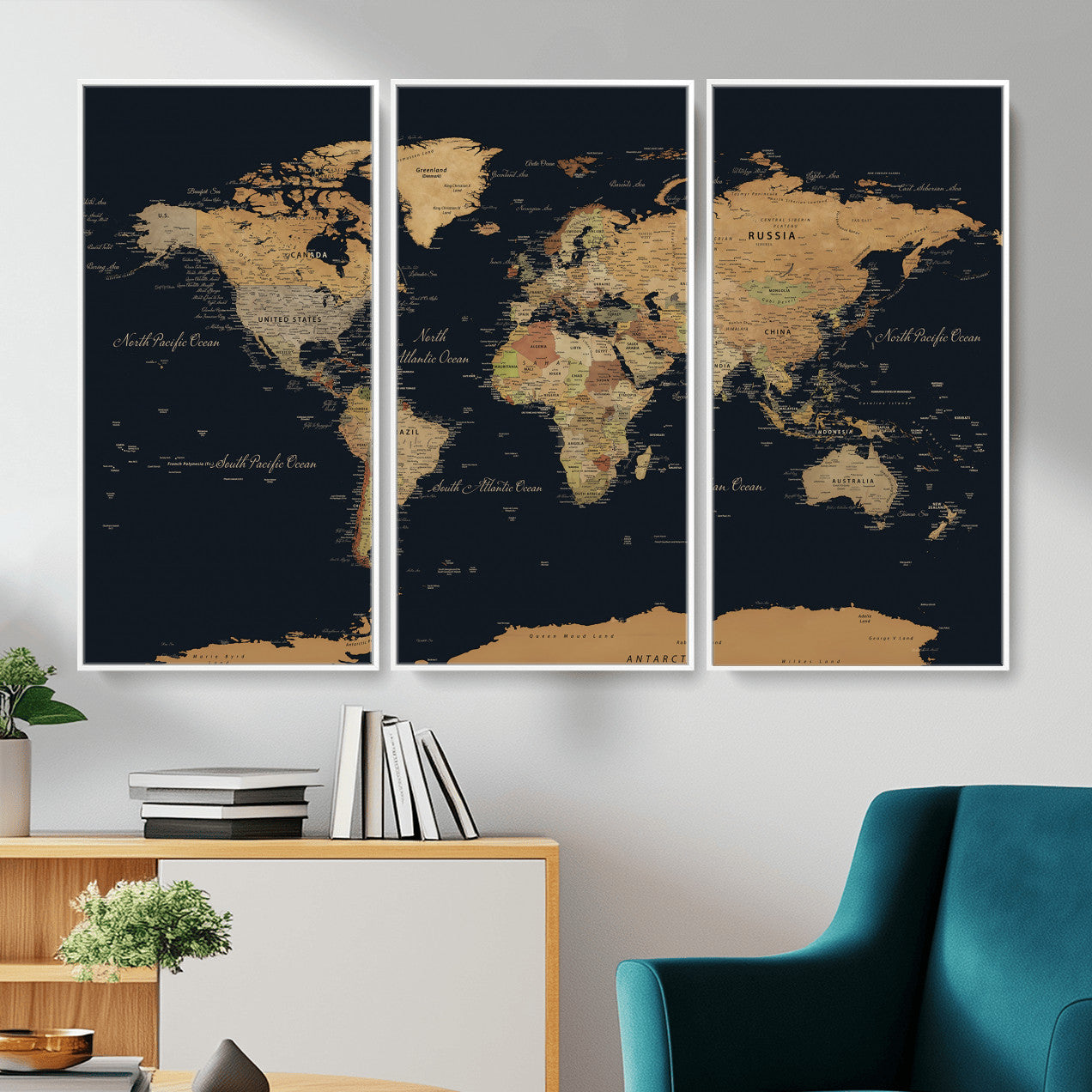 36916368-MGV-CV-36X24 - World Map Wall Art Canvas Print, Modern Decorative Framed Map Artwork Prints for Living Room, Office, Bedroom Wall Decor