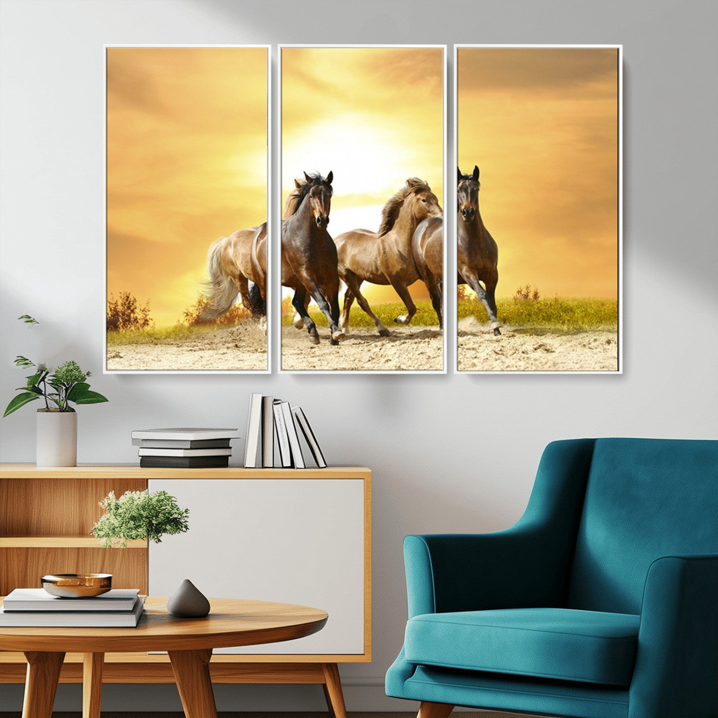 -Wild Horses Wall Art Canvas Print – Framed Galloping Herd Animal Artwork for Home, Office, Living Room, Guest Room