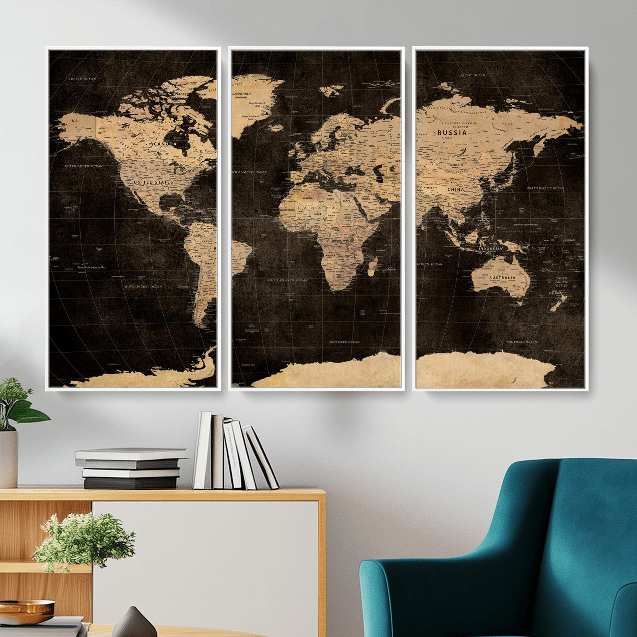 17790470-MGV-CV-36X24 - World Map Wall Art Canvas Print, Modern Decorative Framed Map Artwork Prints for Living Room, Office, Bedroom Wall Decor