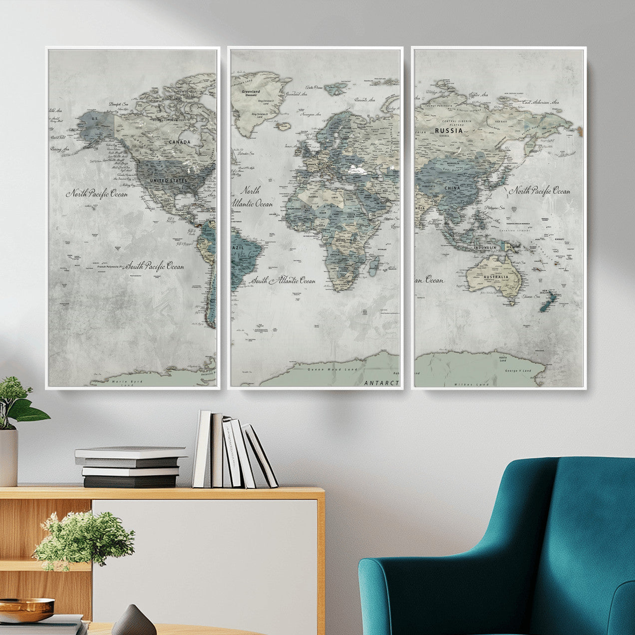 91132939-MGV-CV-36X24 - World Map Wall Art Canvas Print, Modern Decorative Framed Map Artwork Prints for Living Room, Office, Bedroom Wall Decor