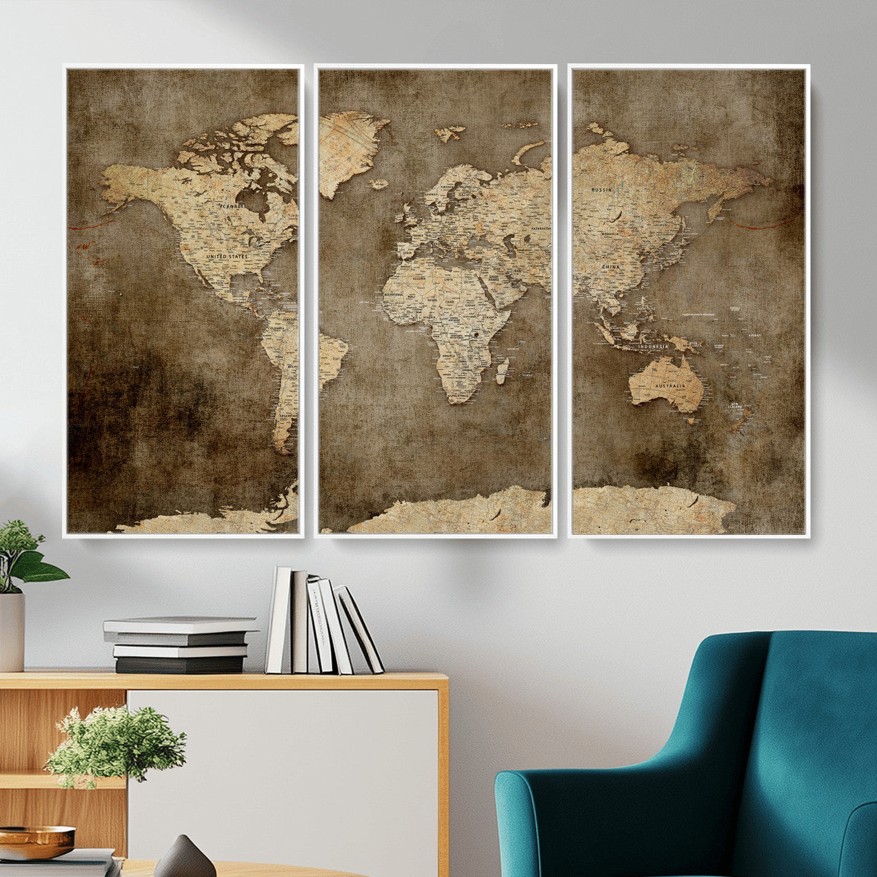 35847542-MGV-CV-36X24 - World Map Wall Art Canvas Print, Modern Decorative Framed Map Artwork Prints for Living Room, Office, Bedroom Wall Decor