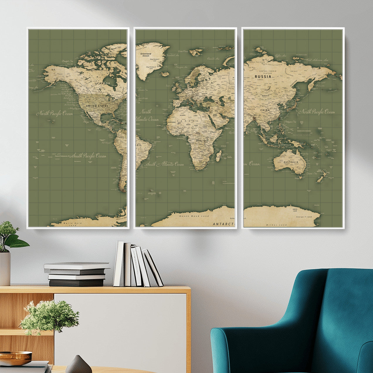 13750241-MGV-CV-36X24 - World Map Wall Art Canvas Print, Modern Decorative Framed Map Artwork Prints for Living Room, Office, Bedroom Wall Decor