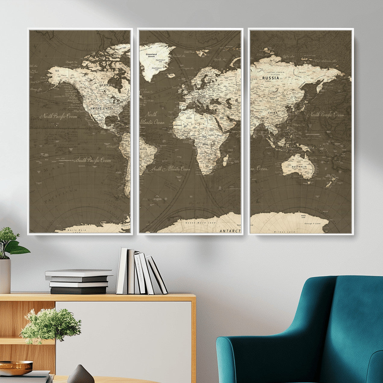 33202610-MGV-CV-36X24 - World Map Wall Art Canvas Print, Modern Decorative Framed Map Artwork Prints for Living Room, Office, Bedroom Wall Decor