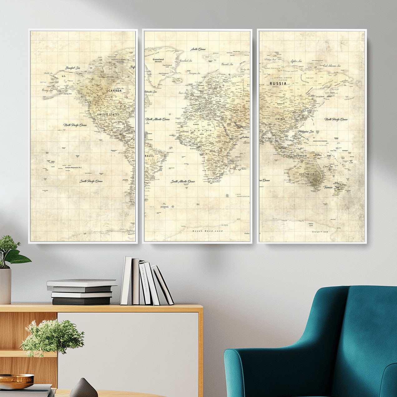 17101439-MGV-CV-36X24 - World Map Wall Art Canvas Print, Modern Decorative Framed Map Artwork Prints for Living Room, Office, Bedroom Wall Decor