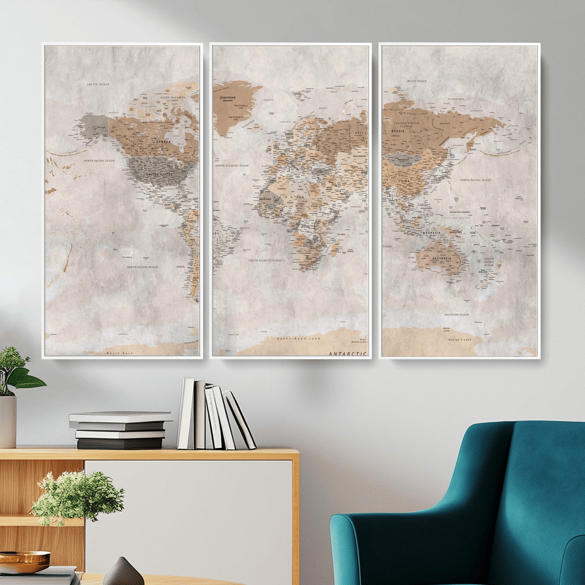 34051638-MGV-CV-36X24 - Detailed World Map Wall Art Canvas Print for Home and Office Decor
