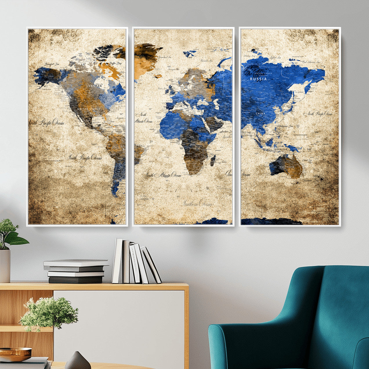 27314341-MGV-CV-36X24 - World Map Wall Art Canvas Print, Modern Decorative Framed Map Artwork Prints for Living Room, Office, Bedroom Wall Decor