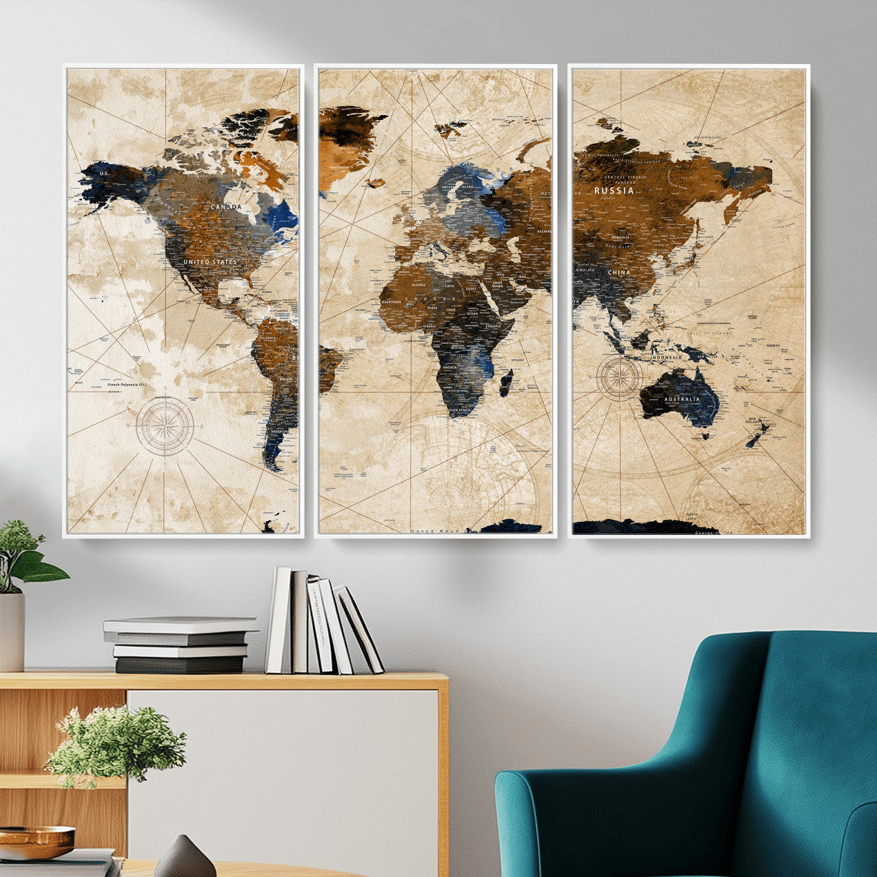 15727090-MGV-CV-36X24 - World Map Wall Art Canvas Print, Modern Decorative Framed Map Artwork Prints for Living Room, Office, Bedroom Wall Decor