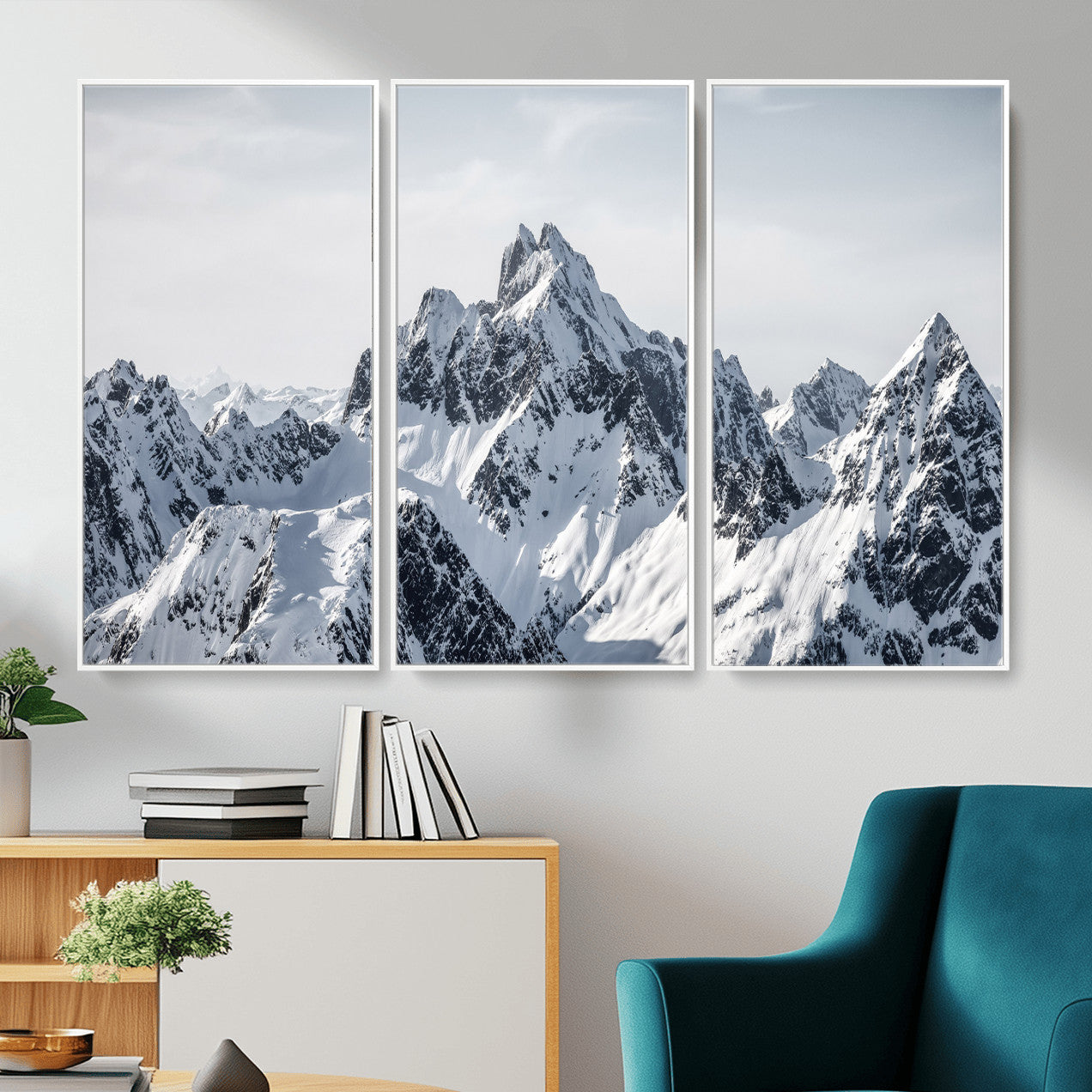 33126265-MGV-CV-36X24 - Snowy Mountain Range Canvas Print, Alpine Peaks Landscape Wall Art, Framed Canvas Ready to Hang
