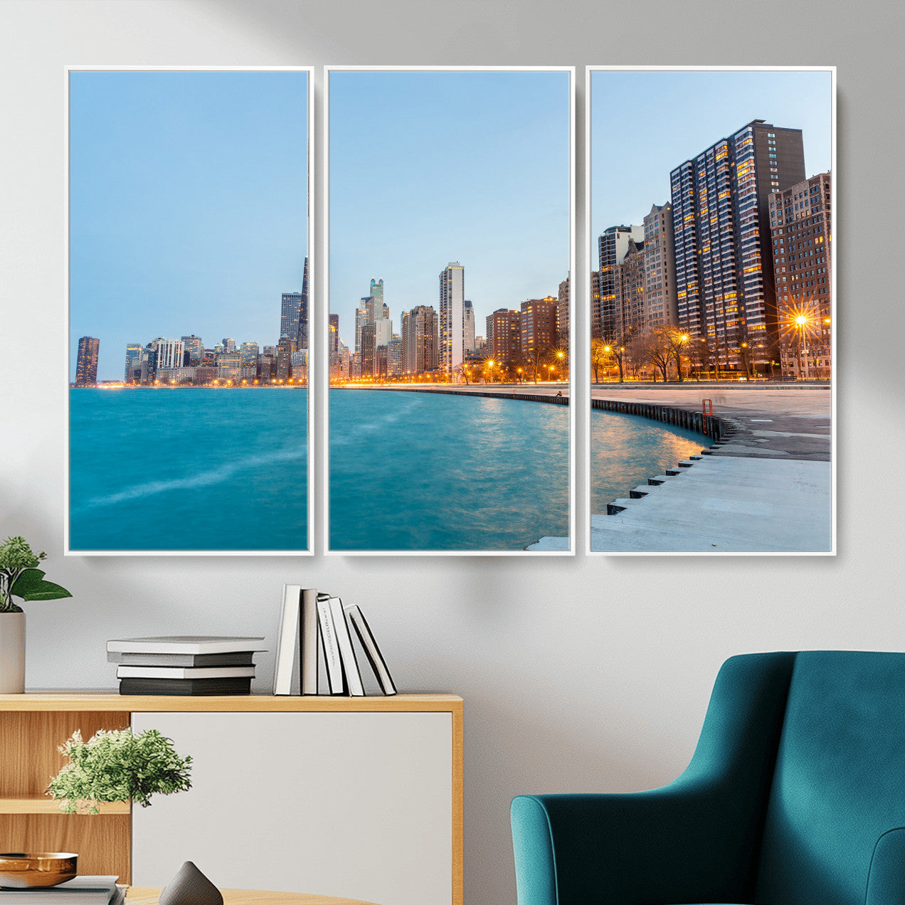 66780141-MGV-CV-36X24 - Chicago Wall Art Canvas Print, Chicago City Downtown Night Cityscape Print for Modern Urban Wall Decor