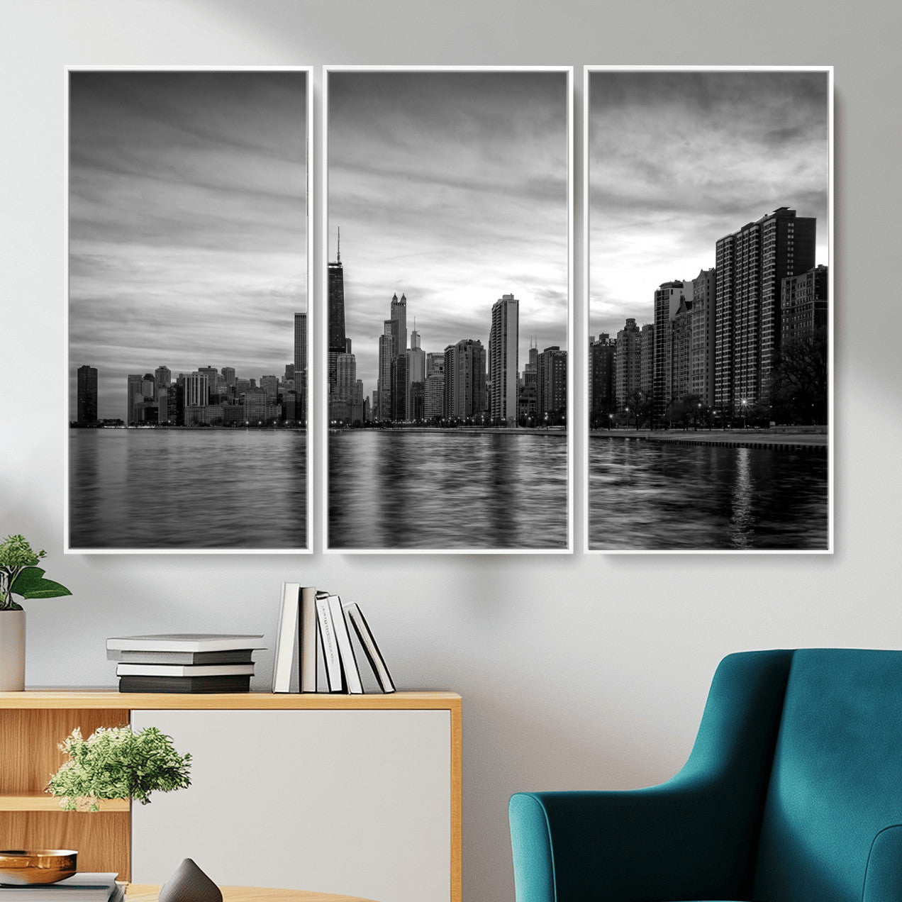 74552581-MGV-CV-36X24 - Chicago Wall Art Canvas Print, Chicago City Downtown Night Cityscape Print for Modern Urban Wall Decor