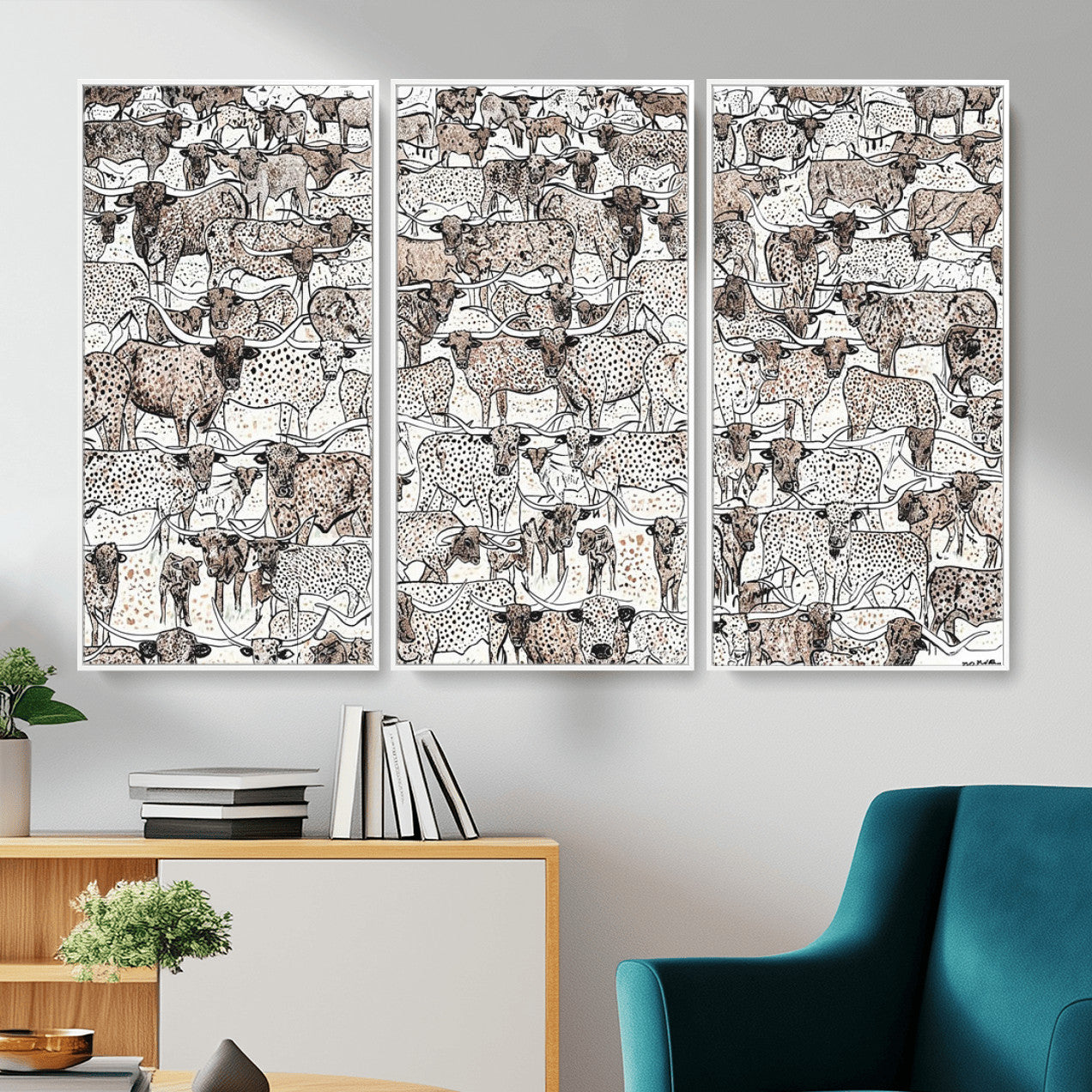 49200255-MGV-CV-36X24 - Farmhouse Animals Wall Art Canvas Print - Abstract Farm Animal Drawing Mid-Century Wall Art for Cabin Decor