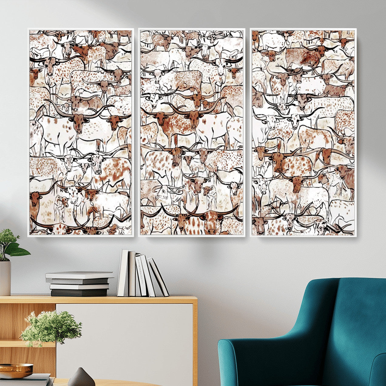 71869761-MGV-CV-36X24 - Farmhouse Animals Wall Art Canvas Print - Abstract Farm Animal Drawing Mid-Century Wall Art for Cabin Decor