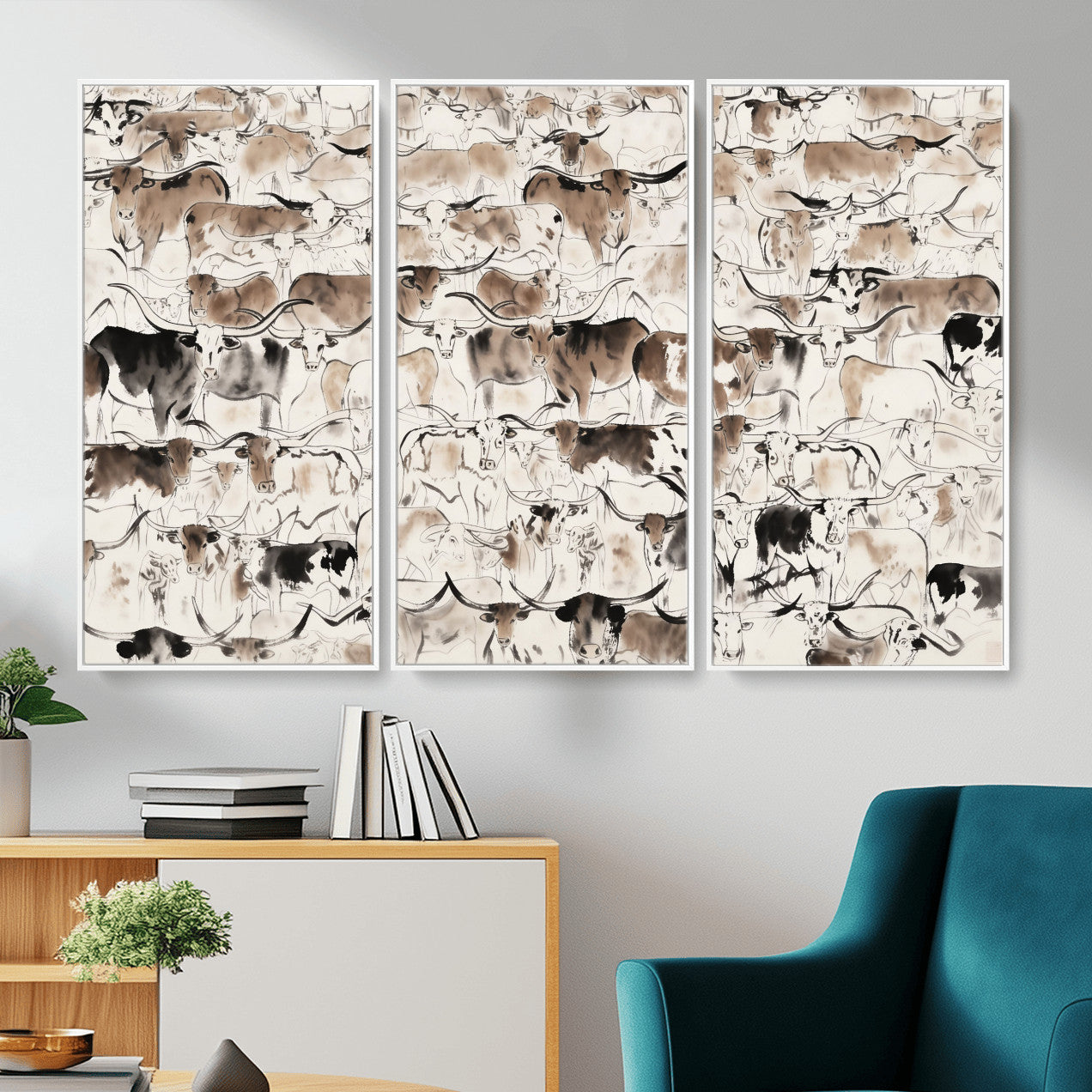 66685375-MGV-CV-36X24 - Farmhouse Animals Wall Art Canvas Print - Abstract Farm Animal Drawing Mid-Century Wall Art for Cabin Decor