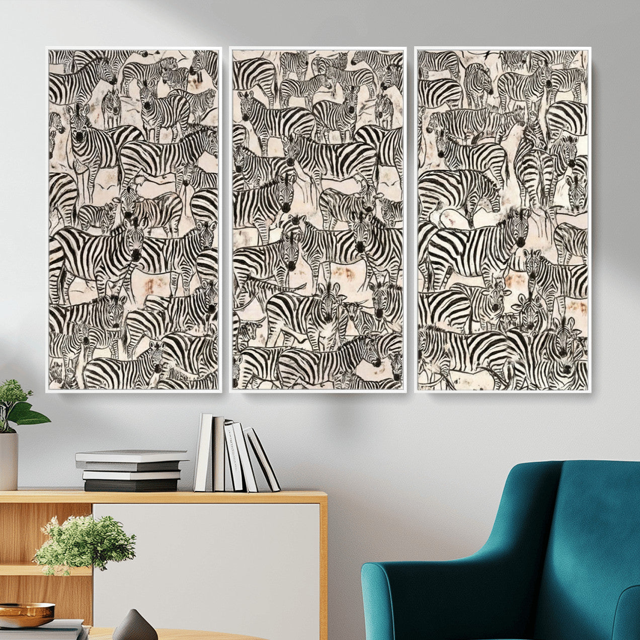 76453377-MGV-CV-36X24 - Farmhouse Animals Wall Art Canvas Print - Abstract Farm Animal Drawing Mid-Century Wall Art for Cabin Decor