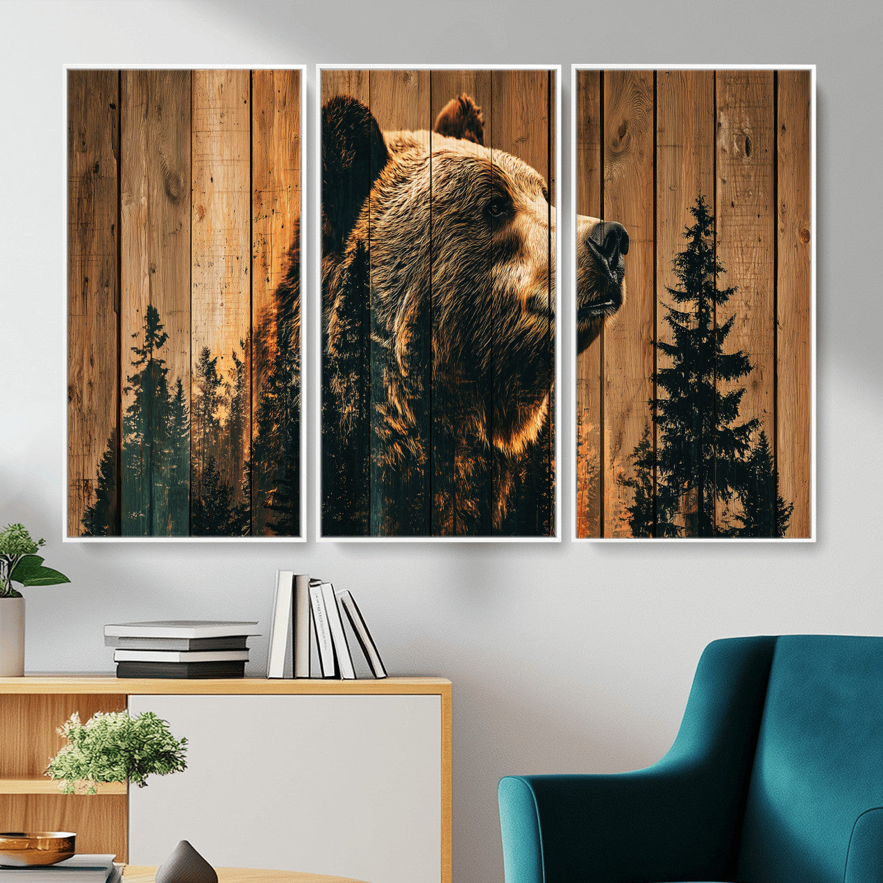 31552198-MGV-CV-36X24 - Rustic Bear Wall Art Canvas Print – Woodland Wildlife Artwork Print for Cabin, Lodge, and Farmhouse Home Decor