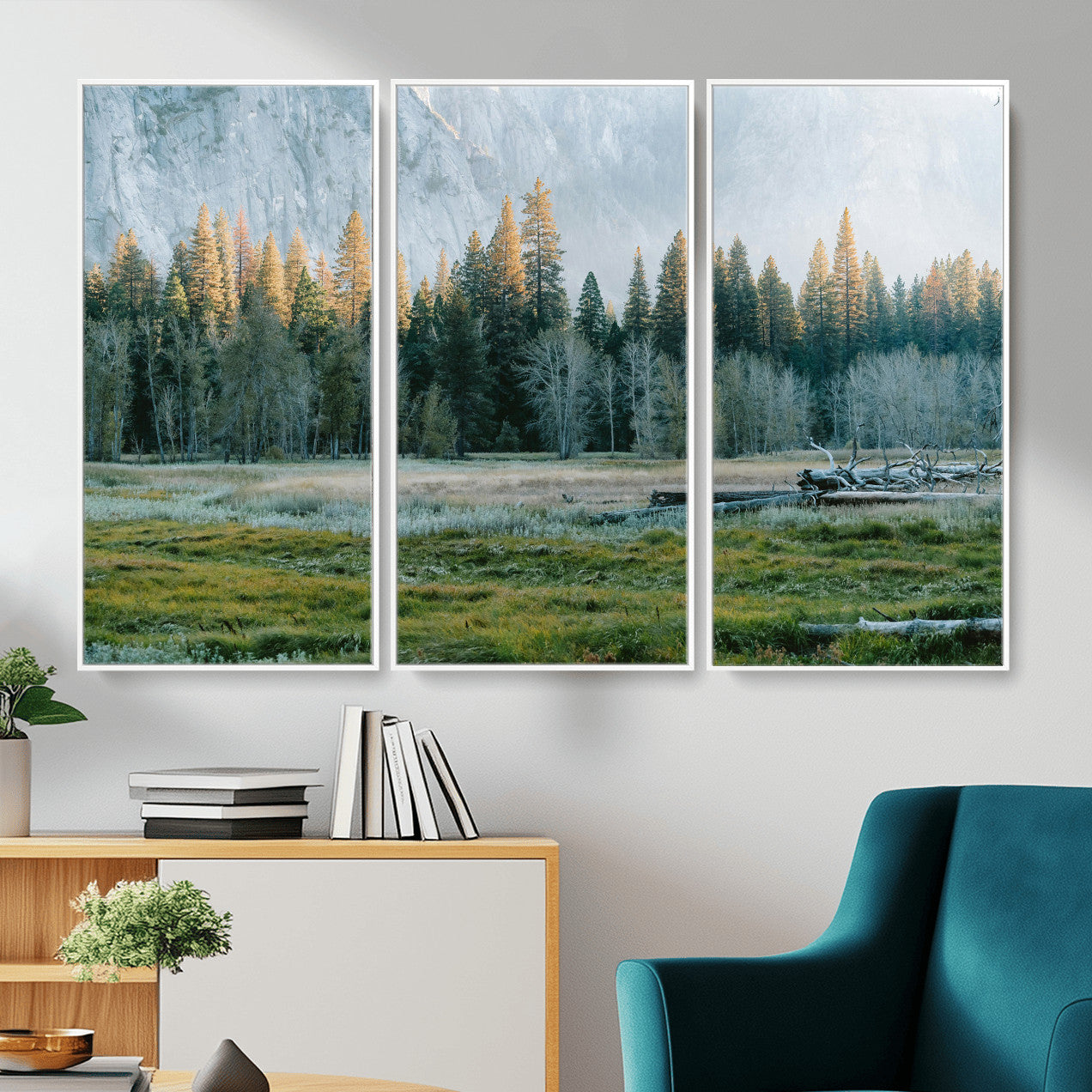 95548744-MGV-CV-36X24 - Forest Meadow Wall Art Canvas Print, Pine Tree Landscape Nature Artwork, Mountain Valley Scenic Photography, Calm Wilderness Wall Decor