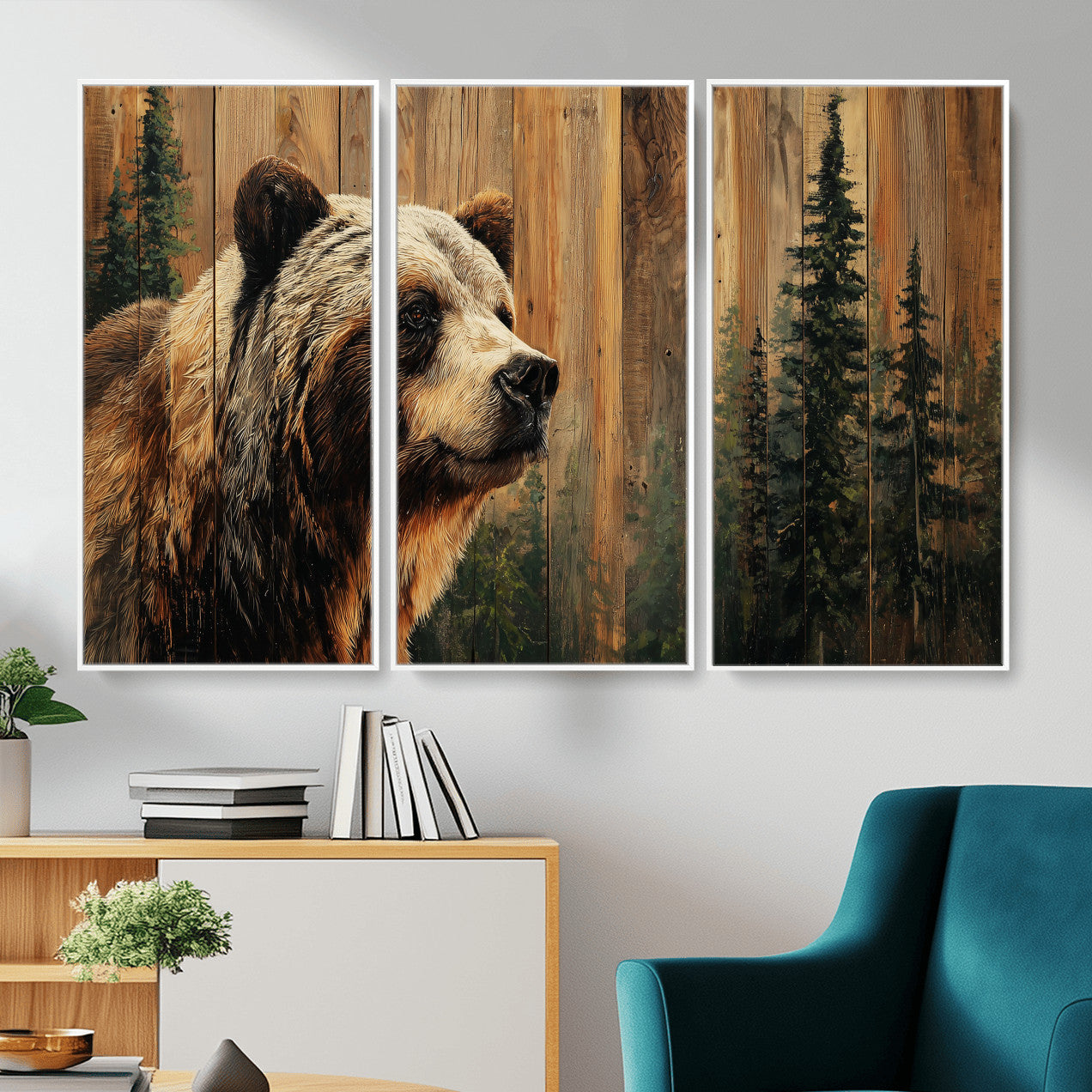 75645180-MGV-CV-36X24 - Grizzly Bear Wall Art Canvas Print, Rustic Wildlife Bear Artwork, Forest Animal Painting, Cabin Lodge Nature Wall Decor