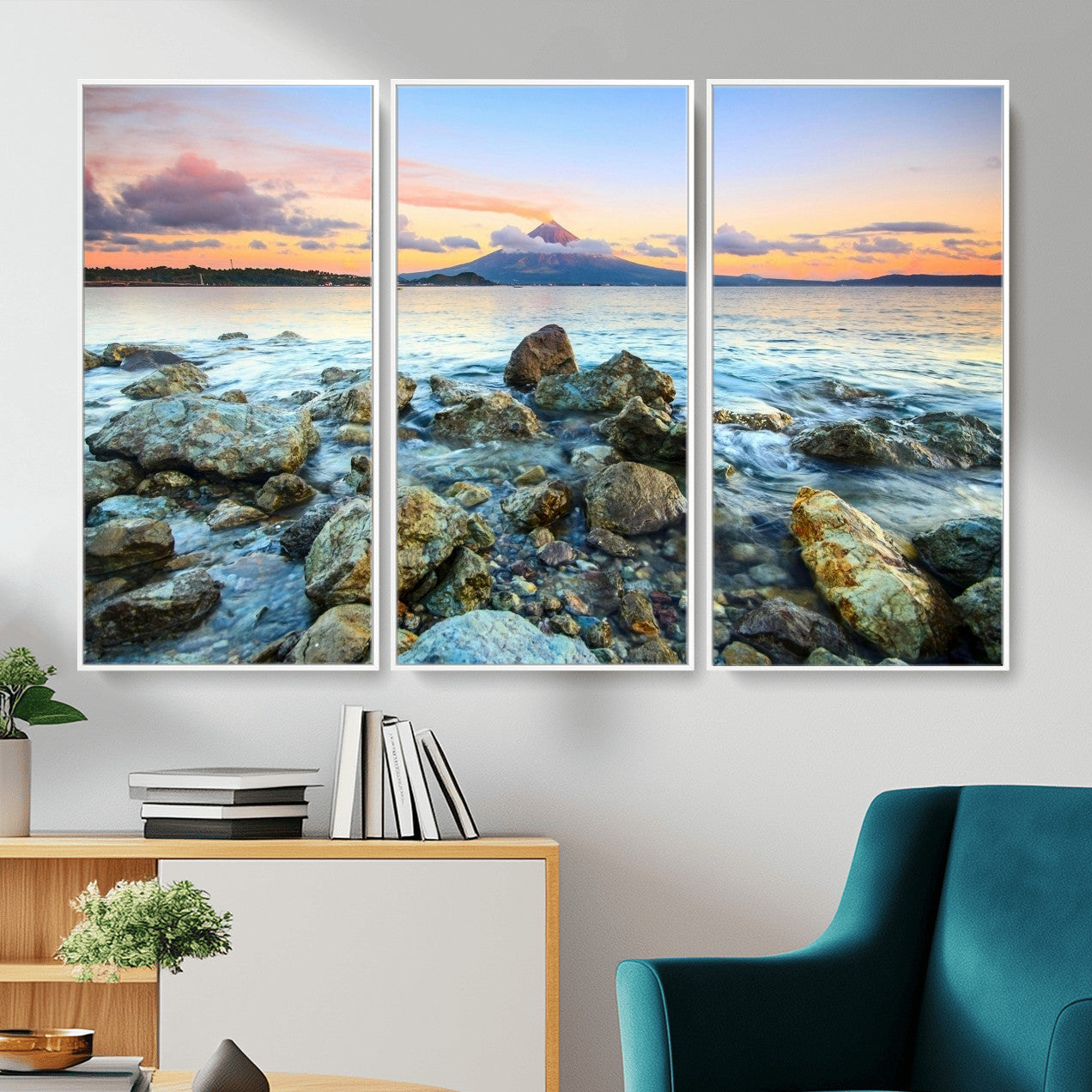 46869511-MGV-CV-36X24 - Mayon Volcano Seascape Landscape Wall Art Canvas Print, Tropical Ocean Shore Mountain Canvas Print, Philippines Coastal Scenic Art Printing