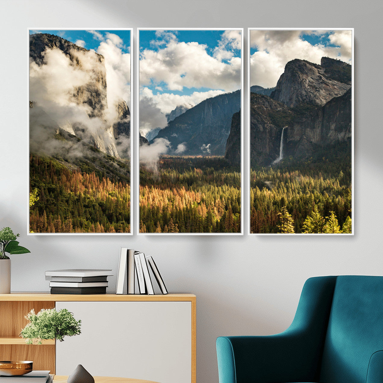 18271001-MGV-CV-36X24 - Yosemite Valley River Landscape Wall Art Canvas Print, Granite Cliffs Forest River Canvas Print, California National Park Moody Scenic Art Printi