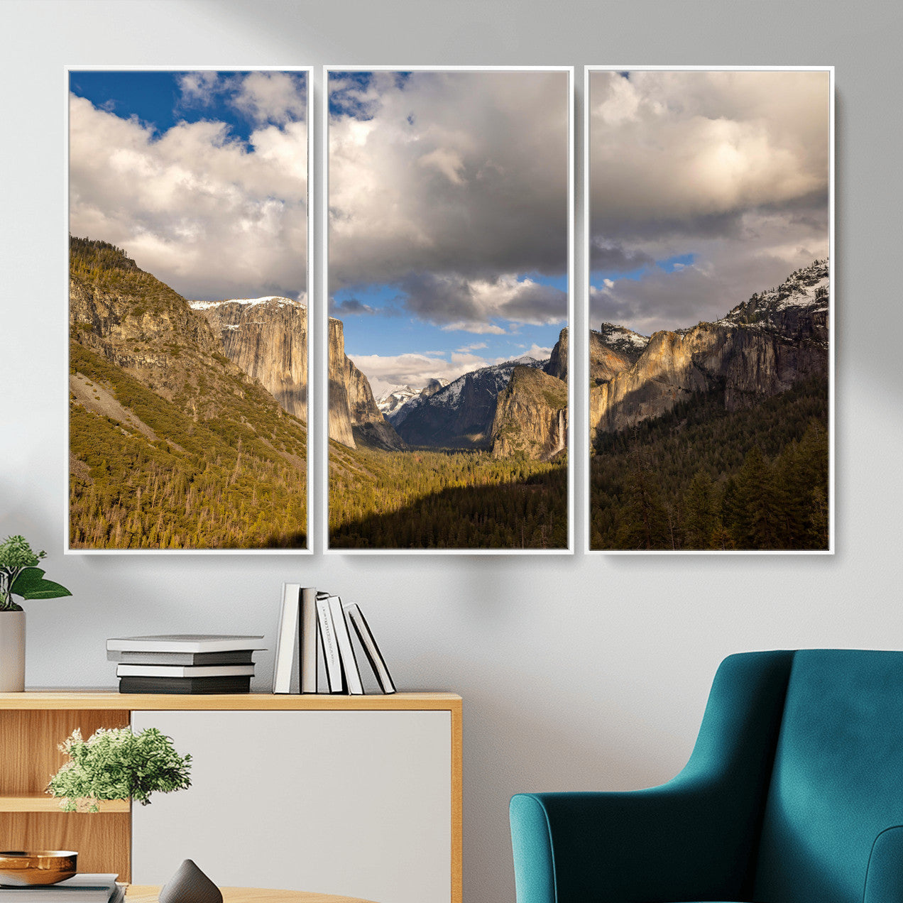 51451302-MGV-CV-36X24 - Yosemite Valley Mountain Landscape Wall Art Canvas Print, Granite Cliff Forest Valley Canvas Print, California National Park Scenic Art Printing