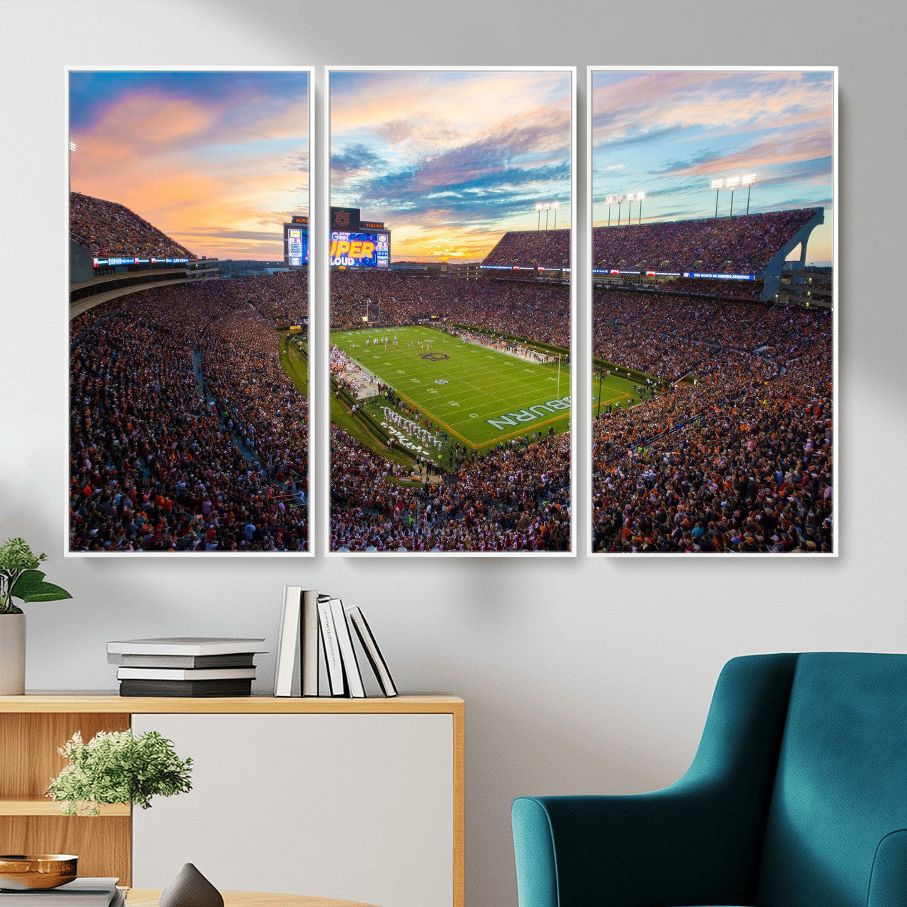 75203764-MGV-CV-36X24 - Auburn Stadium Sunset Wall Art Canvas Print, Jordan Hare Stadium Game Day Crowd, Auburn Tigers Football Artwork