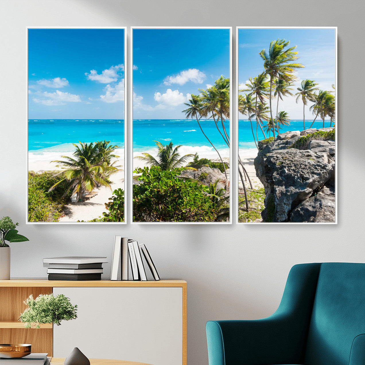 98605610-MGV-CV-36X24 - Tropical Beach Wall Art Canvas Print, Palm Tree Ocean Landscape Photography, Caribbean Coastal Artwork