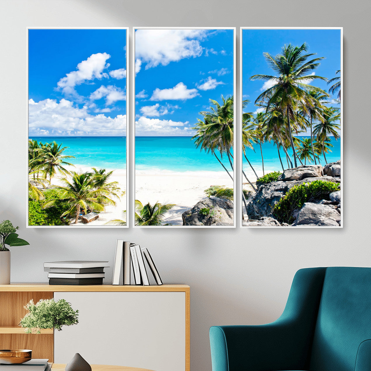 51097197-MGV-CV-36X24 - Tropical Beach Wall Art Canvas Print, Palm Tree Ocean Landscape Photography, Caribbean Coastal Artwork
