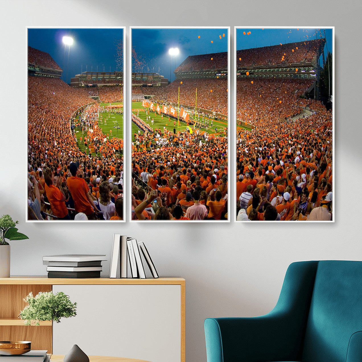 42850097-MGV-CV-36X24 - Clemson Tigers Memorial Stadium Wall Art Canvas Print, Death Valley Football Stadium Artwork, Packed Game Night Crowd Scene