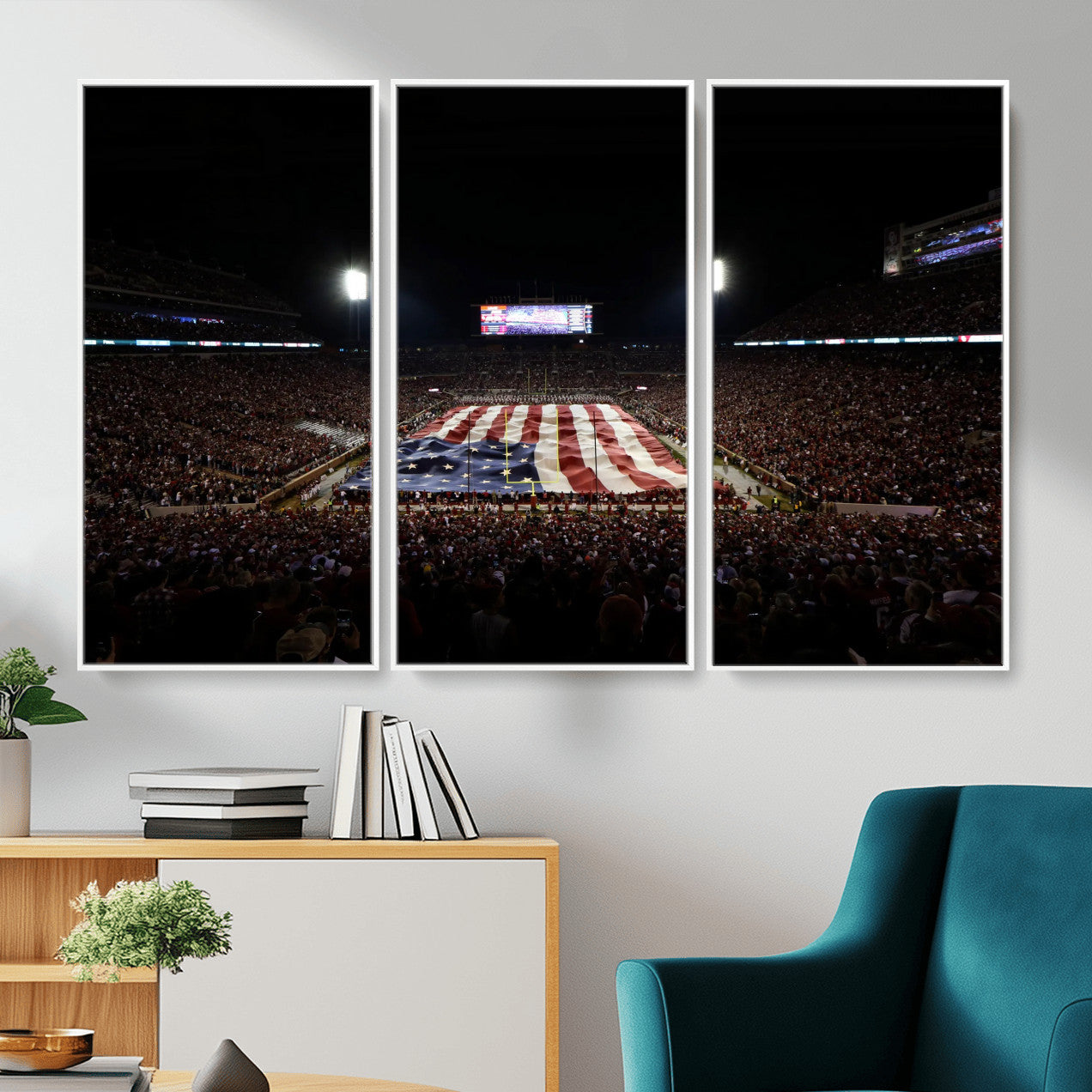 98418189-MGV-CV-36X24 - Oklahoma Memorial Stadium Wall Art Canvas Print – Oklahoma Sooners Football Artwork for Home, Office, and Sports Room Decor