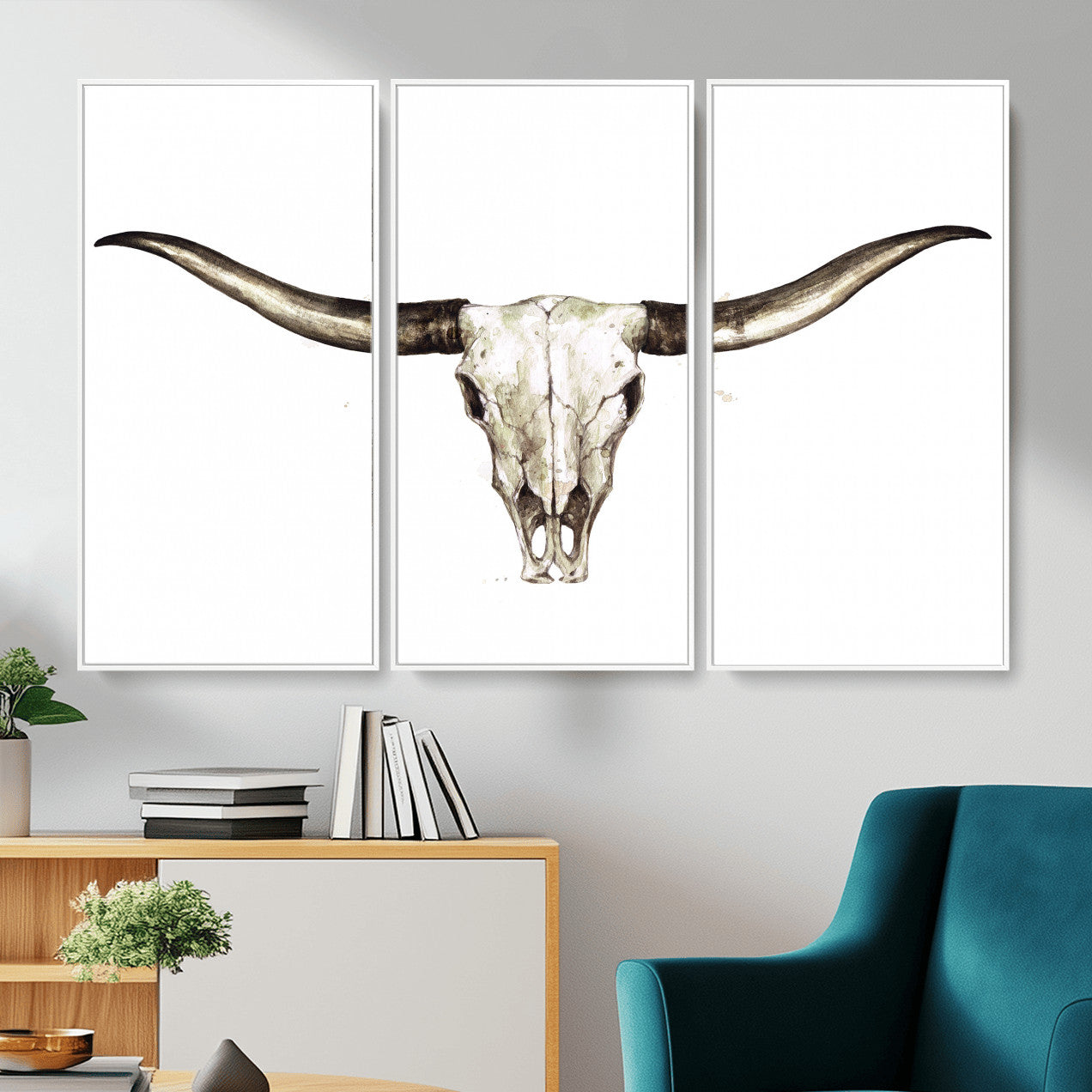 42788678A-MGV-CV-36X24 - Longhorn Skull Wall Art Canvas Print – Rustic Western Artwork Print for Living Room Wall Decor