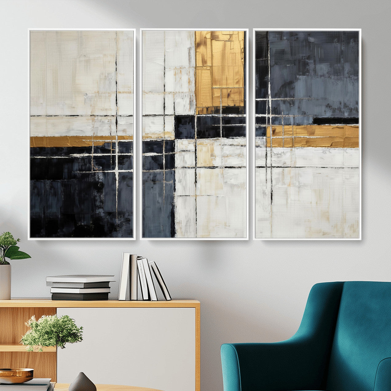 78975677-MGV-CV-36X24 - Gold Abstract Wall Art Canvas Print, Modern Luxury Geometric Painting Wall Decor for Living Room and Office