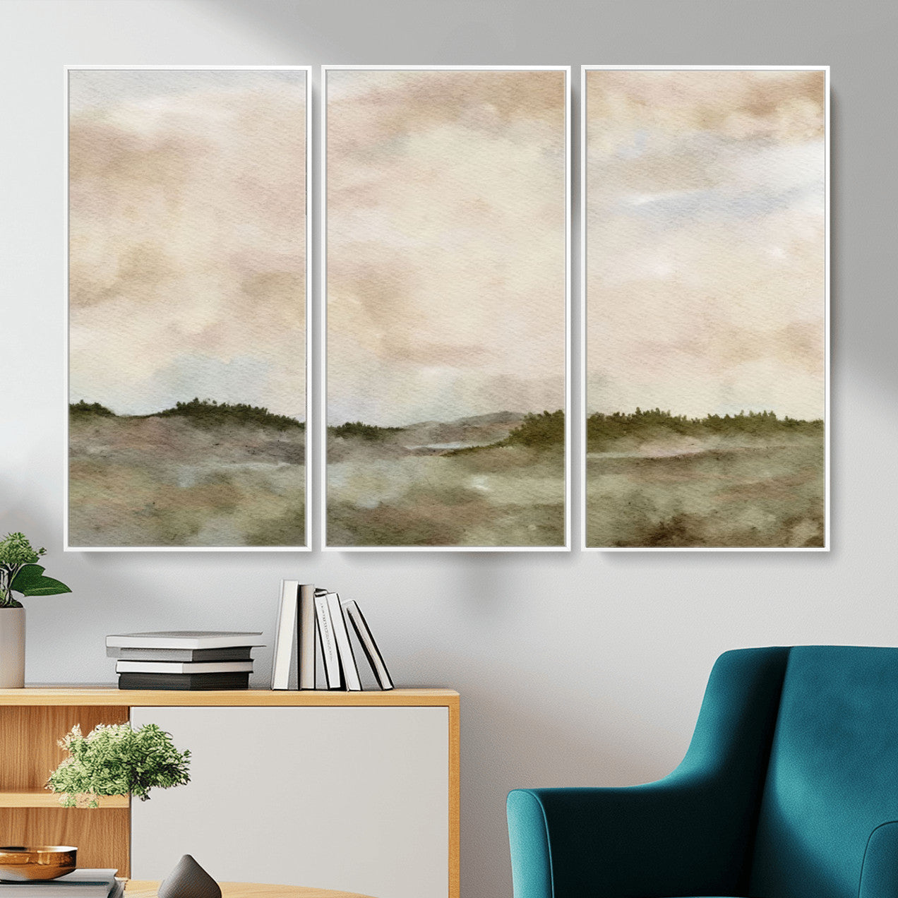 13578069-MGV-CV-36X24 - Abstract Landscape Wall Art Canvas Print, Watercolor Pastoral Landscape Painting Wall Decor for Modern Farmhouse Interiors