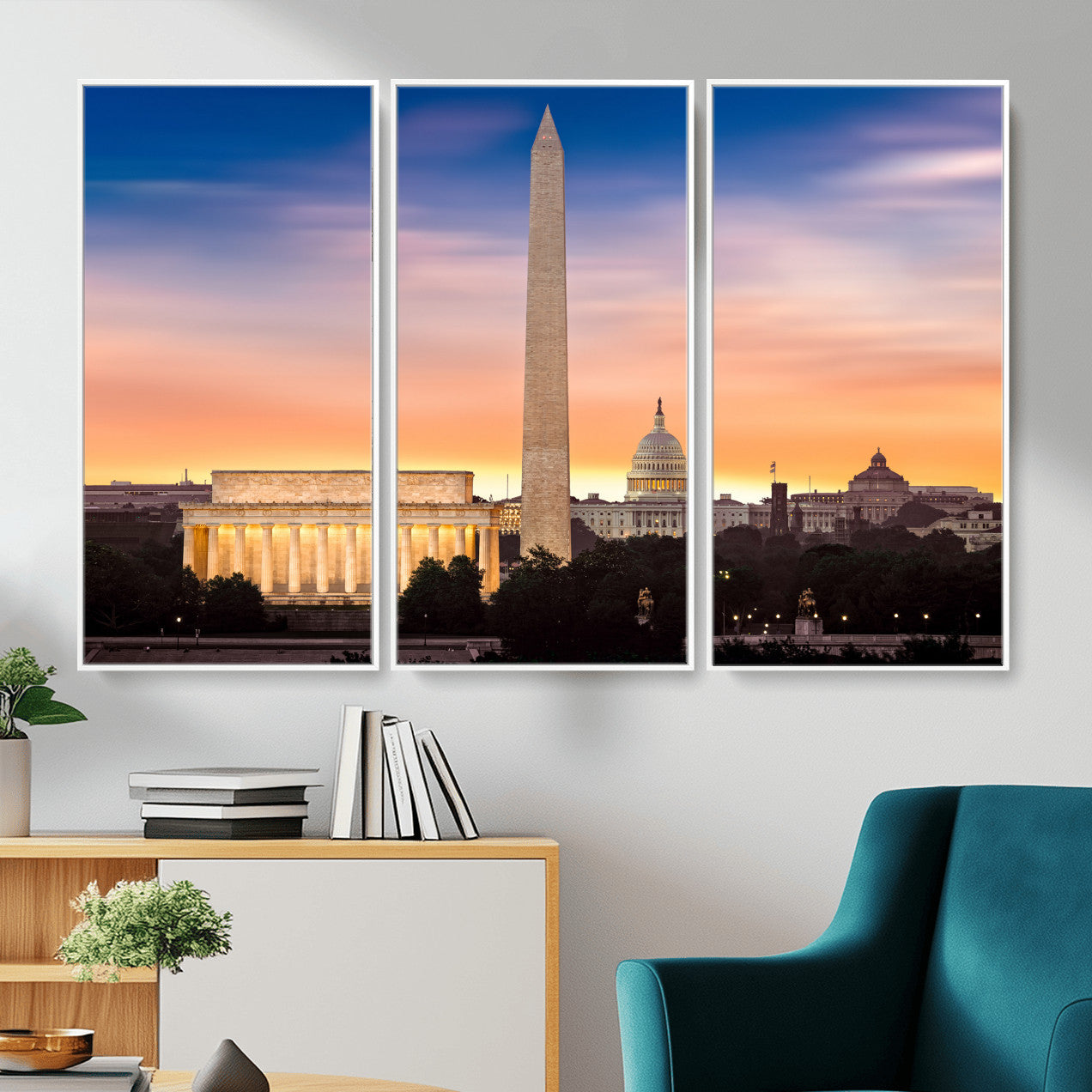 72704063-MGV-CV-36X24 - Washington DC Skyline Wall Art Canvas Print – Lincoln Memorial, Washington Monument & Capitol Artwork Print