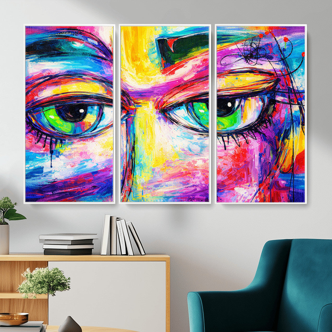 99390655-MGV-CV-36X24 - Colorful Abstract Face Wall Art Canvas Print – Modern Pop Art Portrait Artwork for Contemporary Living Room Decor